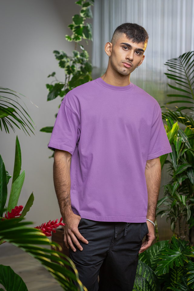 TA501 Premium Men Purple Solid Cotton OverSized Tshirt