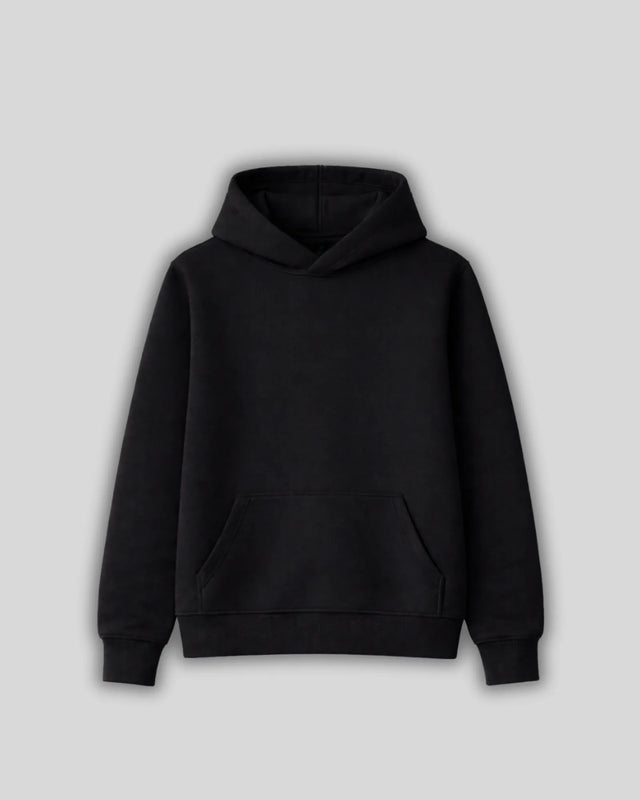 Black hoodie on a light gray background