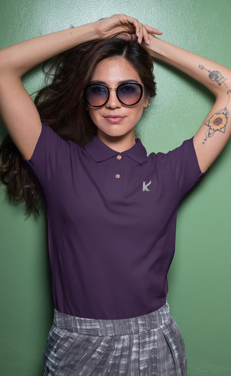 Woman in Purple solid polo tshirt