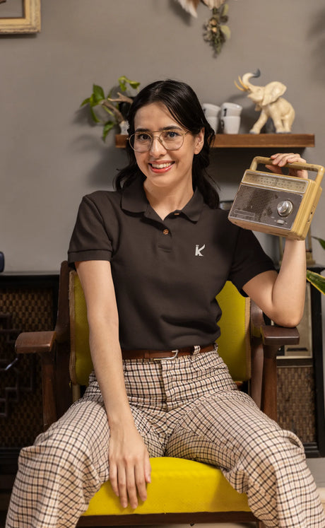Woman in Coffee Brown polo tshirt
