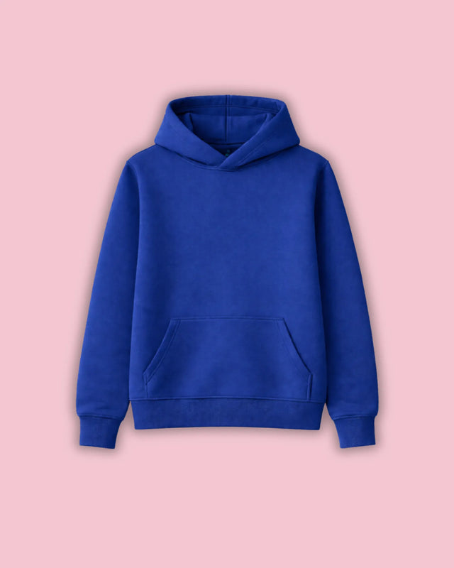 Royal Blue hoodie on a pink background