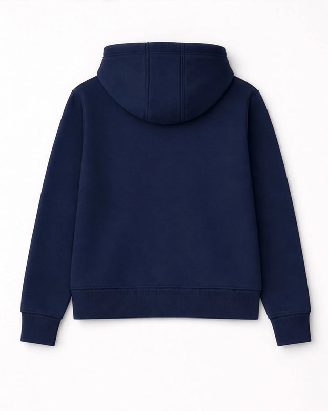 Navy blue hoodie on a white background