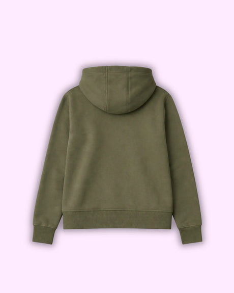 Olive Green hoodie on a light purple background