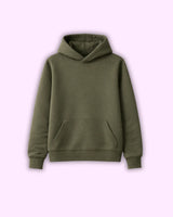 Olive Green hoodie on a light purple background