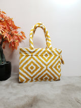 AST4 Yellow Geometry Motif Small Tote Bag