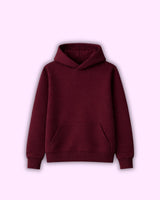 Maroon hoodie on a light purple background