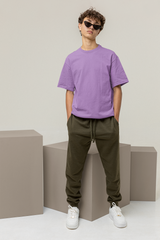 TA501 Premium Men Purple Solid Cotton OverSized Tshirt