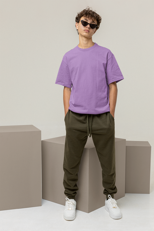 TA501 Premium Men Purple Solid Cotton OverSized Tshirt
