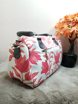 A32 Red Leafy Motif Cotton Duffle Bag