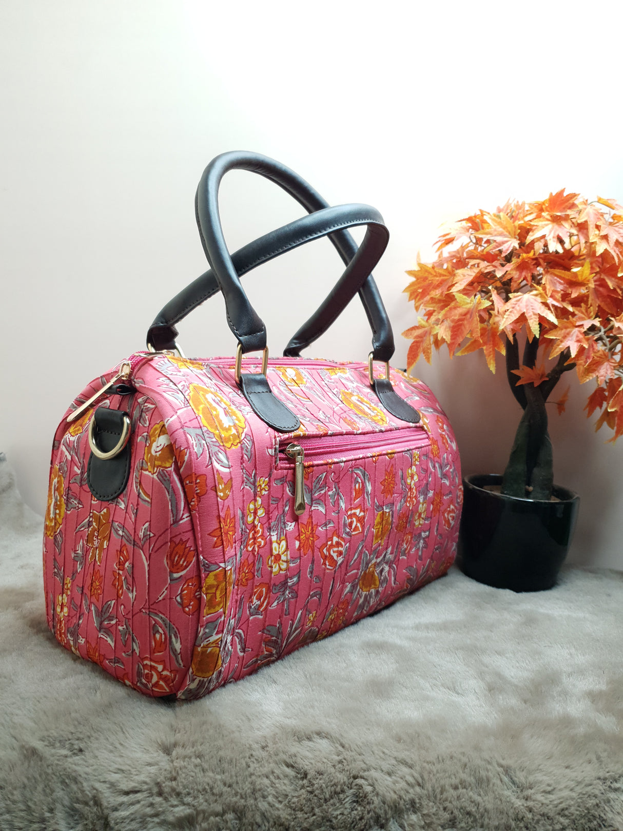 A34 Pink Digital Motif Cotton Duffle Bag