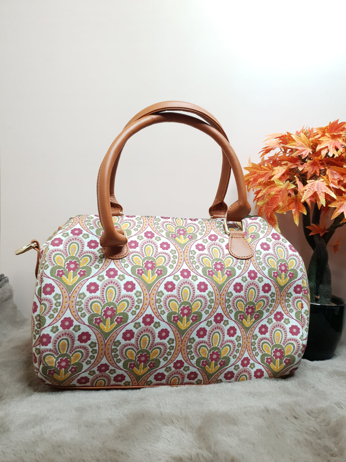 A36 Brown Bagru Print Cotton Duffle Bag