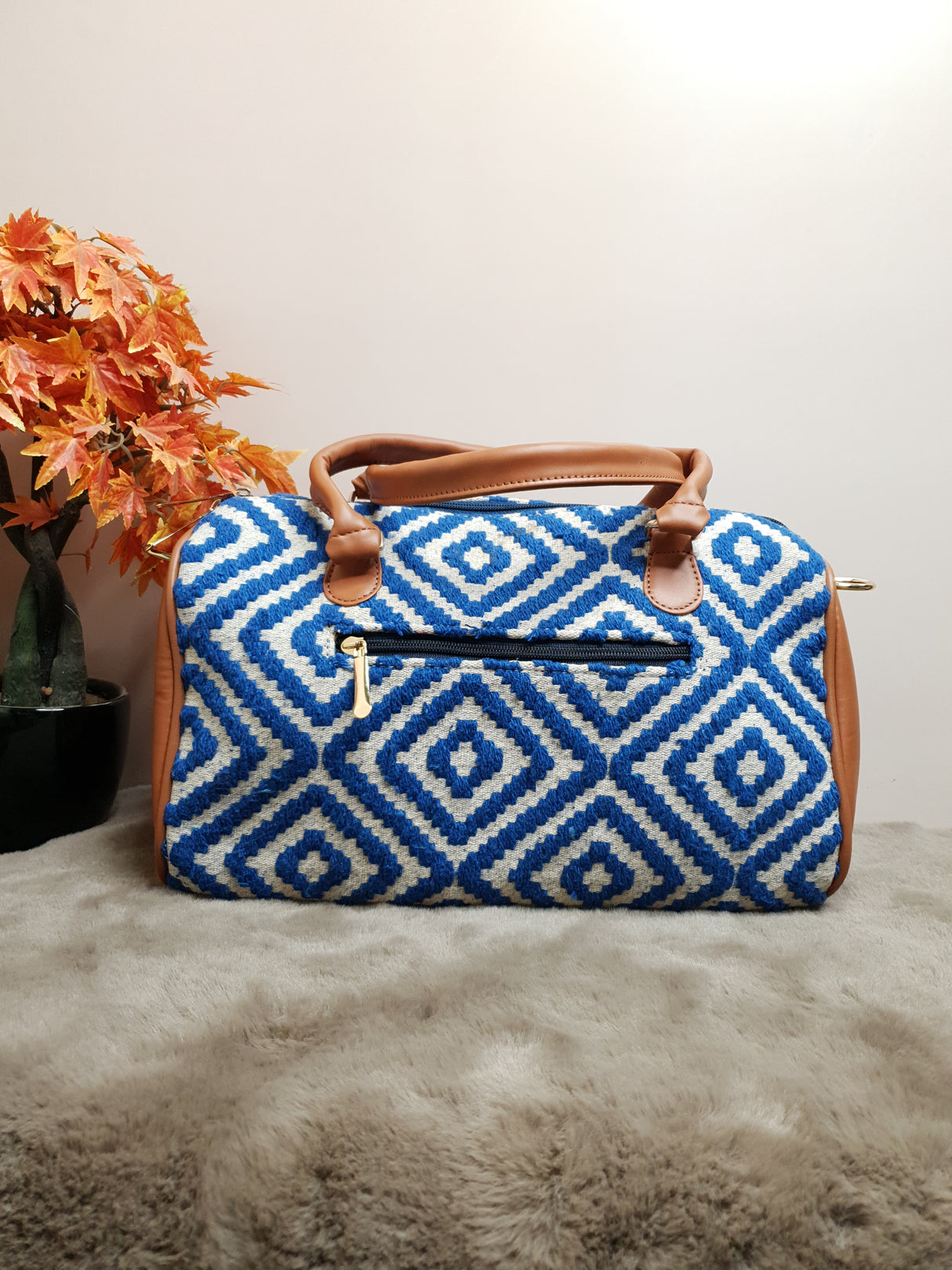 AJ2 Blue Diamond Design Jacquard Duffle Bag