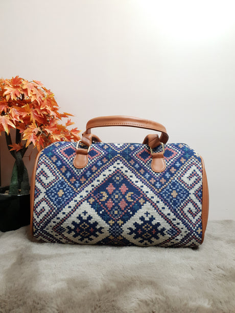 AJ4 Blue MultiColor Pattern Jacquard Duffle Bag