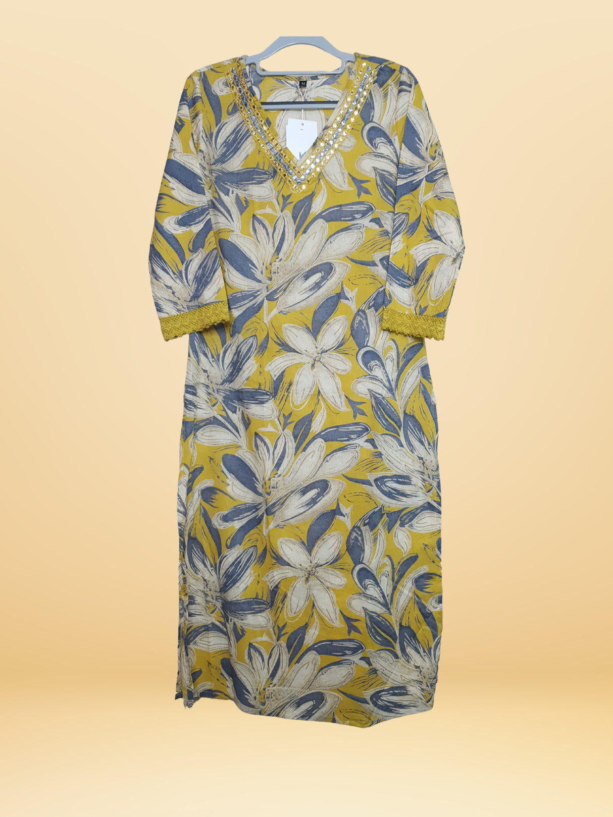 D16 Yellowish Stunning Floral Cotton Suit