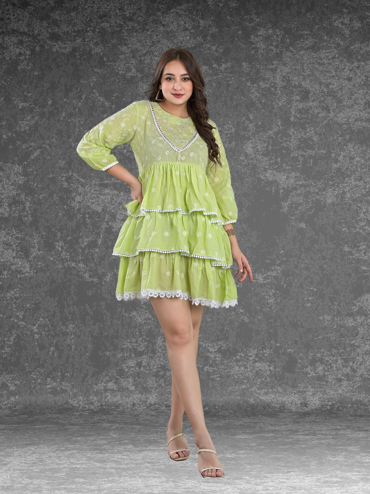 R35 Jaipuri Lemon Green Vacation Tunic