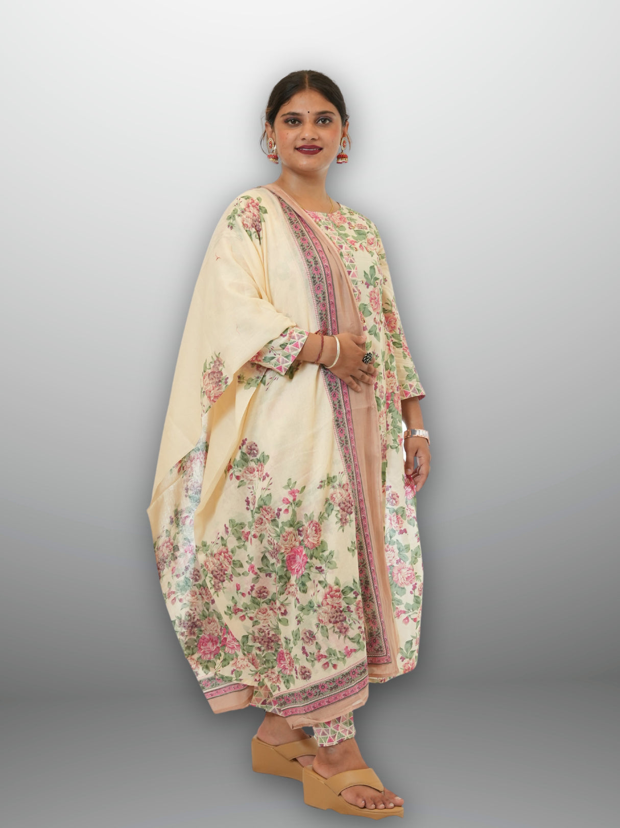 R48 Elegant Premium Flower Motif Cotton Design Suit