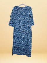 R55 Blue Cotton Straight Kurti